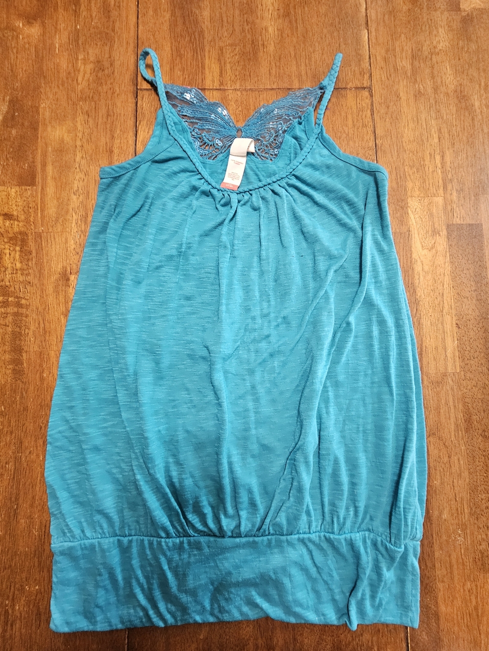 Women's Teal Lace-Trim Tank With Butterfly Back Accent